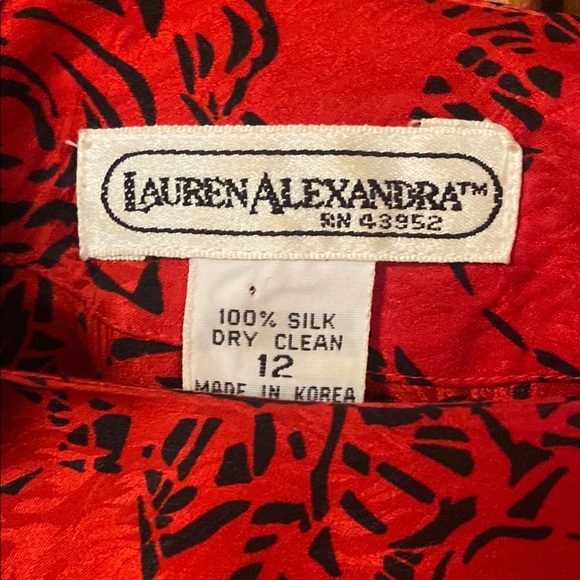 Vintage Lauren Alexandra Red Silk Size 12 Midi Dress - Picture 2 of 15